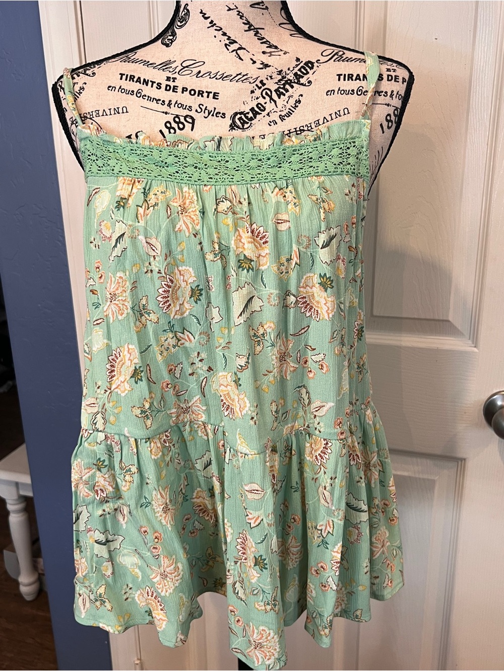 torrid Mint Floral Crochet-Trim flowy tank fairy cottage boho